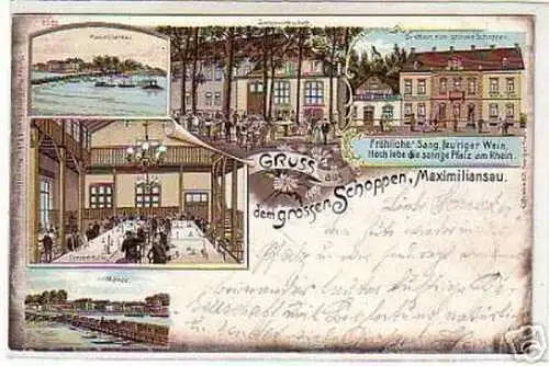 00515 Ak Gruss aus Maximiliansau Gasthaus usw. 1899