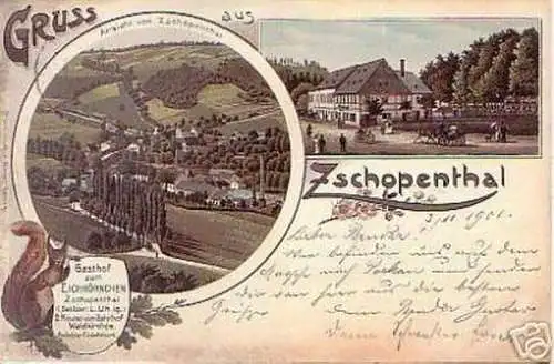 00457 Ak Gruss aus Zschopenthal Gasthaus 1901