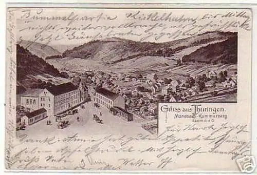 00519 Ak Gruss aus Thüringen Manebach Gasthaus 1900