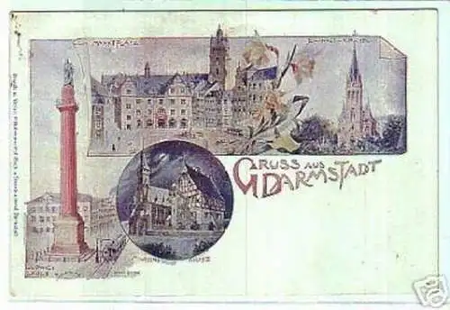 00199 Ak Lithographie Gruss aus Darmstadt um 1900