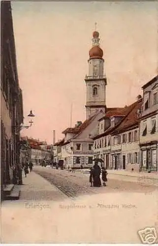 00169 Ak Erlangen Hauptstrasse Altstädter Kirche um1900