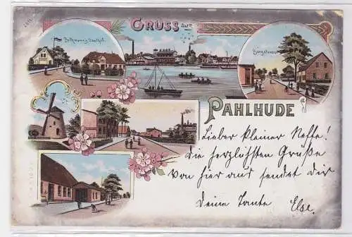 94312 Ak Lithographie Gruß aus Pahlhude Gasthof, Bergstraße usw. 1898