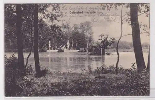 92678 Feldpost AK Ostseebad Heubude - Wasserpartie mit Schiffen 1917