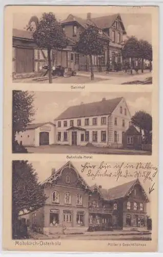 91161 Mehrbild AK Mohrkirch-Osterholz - Bahnhof, Hotel & Möller's Geschäftshaus