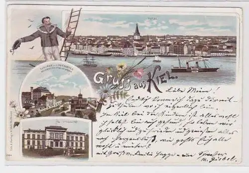 91300 AK Gruss aus Kiel - Total, Universität, Schloss & Seegarten 1907