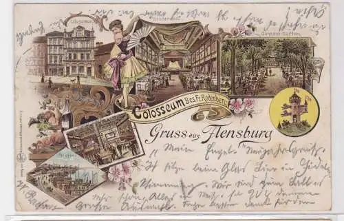 92052 Ak Lithographie Gruß aus Flensburg Gasthaus Colosseum 1898