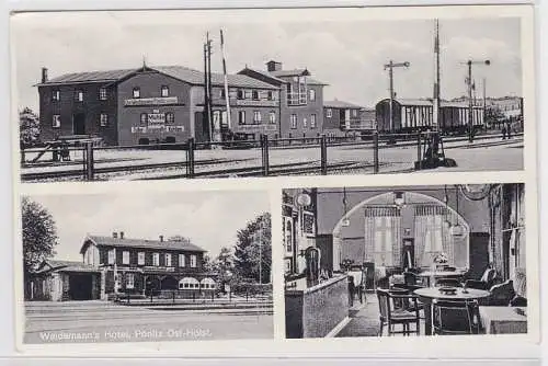 87224 Mehrbild Ak Pönitz Ost Holstein Bahnhof & Waldemanns Hotel um 1940