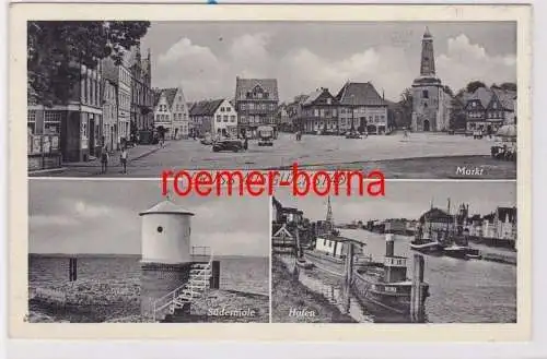 85347 Mehrbild Ak Gruss aus Glückstadt Südermole, Hafen, Markt