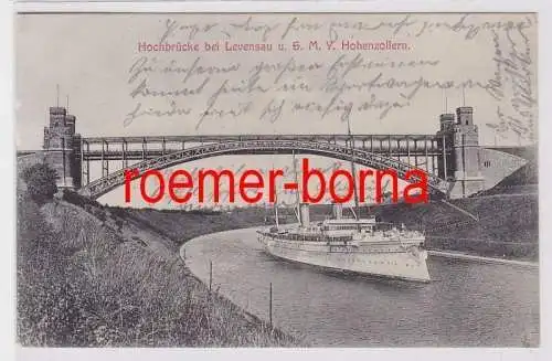 85392 Ak Hochbrücke bei Levensau und S.M.Y. Hohenzollern1906