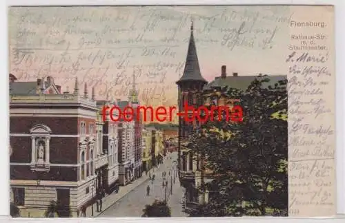 84836 Ak Flensburg Rathausstraße mit dem Stadttheater 1904