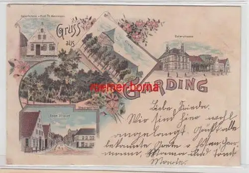 74134 Ak Lithographie Gruß aus Garding Engestraße, Osterstraße, Kirche usw. 1898