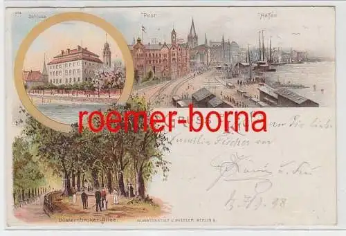 78840 Ak Lithographie Gruss aus Kiel Schloss, Post, Hafen 1897