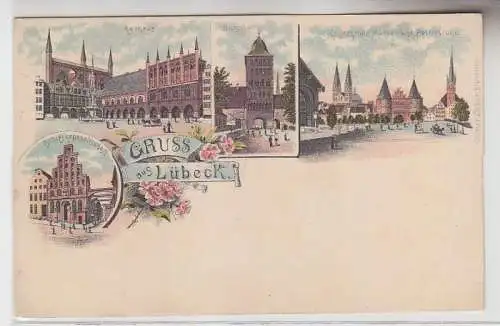 69886 Ak Lithographie Gruß aus Lübeck Ortsansichten um 1900