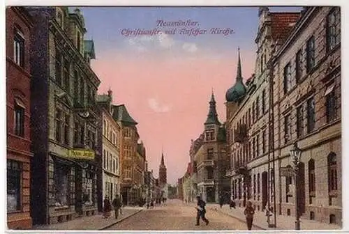 65815 Feldpost Ak Neumünster Christianstraße mit Anschar Kirche 1916