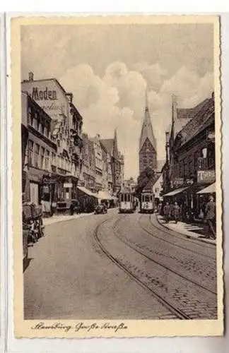 59528 Feldpost Ak Flensburg große Straße mit Strassenbahnen 1941