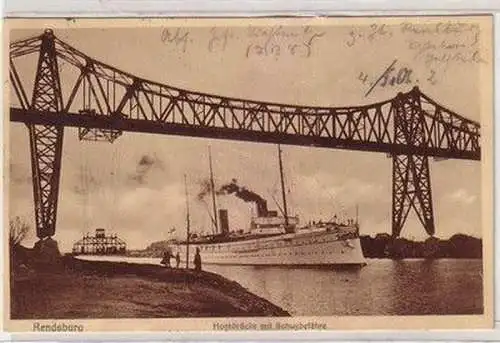 59597 Ak Rendsburg Hochbrücke mit Schwebefähre 1933