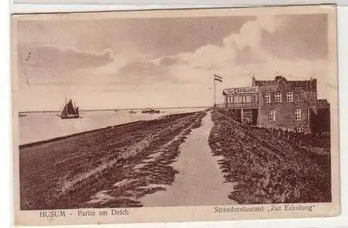 60097 Ak Husum Partie am Deich Strandrestaurant "Zur Erholung" 1930