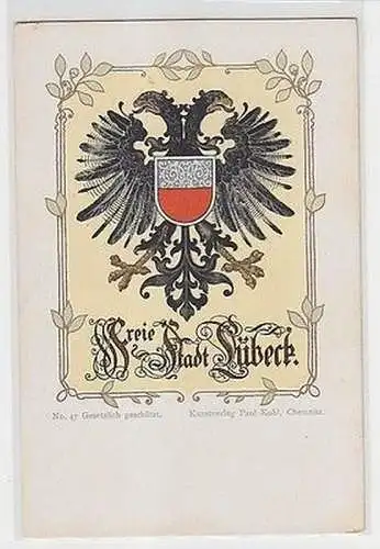 61122 Wappen Ak Lithographie Freie Stadt Lübeck um 1900