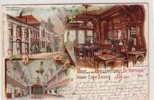 54126 Ak Lithographie Gruß aus Kiel Gesellschaftshaus "Die Hoffnung" 1899