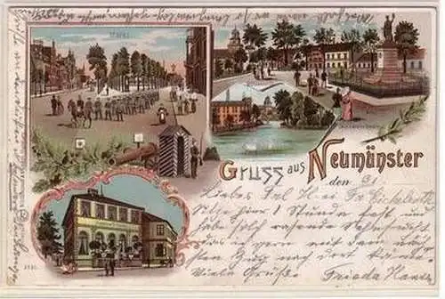 54127 Ak Lithographie Gruß aus Neumünster 1905