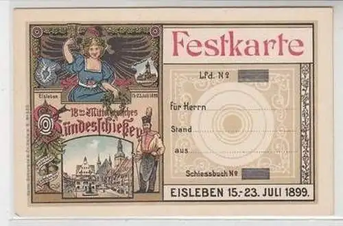 54171 Festkarte 18. Mitteldeutsches Bundesschießen Eisleben 1899