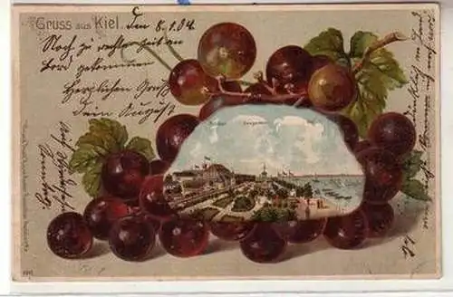 53866 Präge Ak Lithographie Gruß aus Kiel Schloß Seegarten 1904