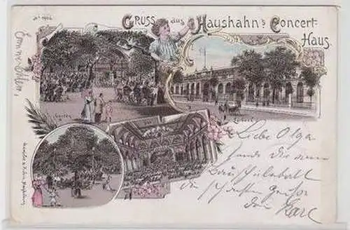 53309 Ak Lithographie Gruß aus Lübeck Haushahns Concert Haus 1901