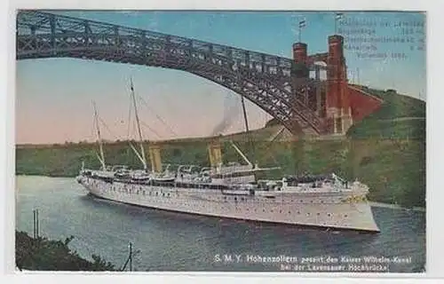 50988 Ak Hochbrücke bei Levensau S.M.Y. Hohenzollern um 1920