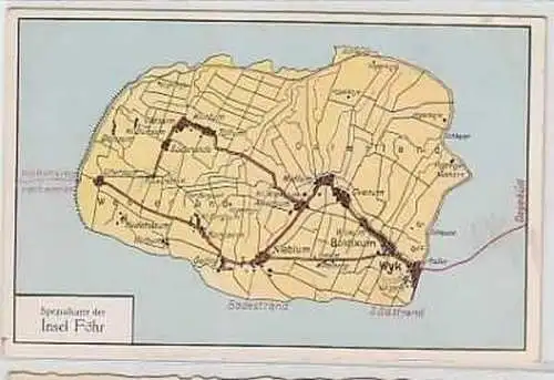 39556 Ak Spezialkarte der Insel Föhr um 1920