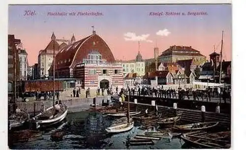 20055 Ak Kiel Fischhalle mit Fischerhafen um 1910