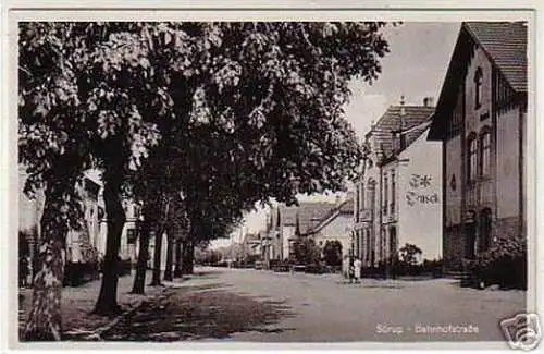 07152 Ak Sörup Bahnhofstraße mit Cafe Lensch 1942