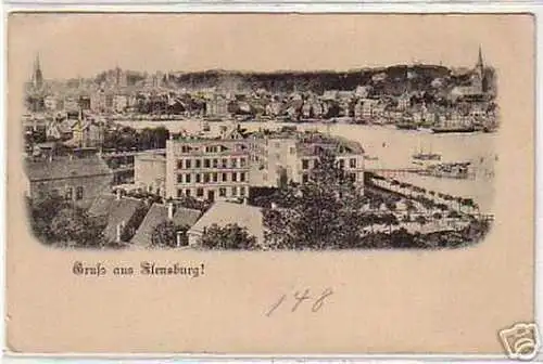 05180 Ak Gruß aus Flensburg Totalansicht um 1900