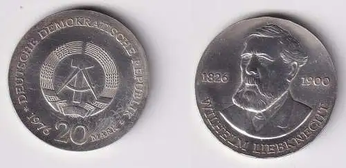 DDR Gedenk Münze 20 Mark Wilhelm Liebknecht 1976 Silber Stgl. (142040)