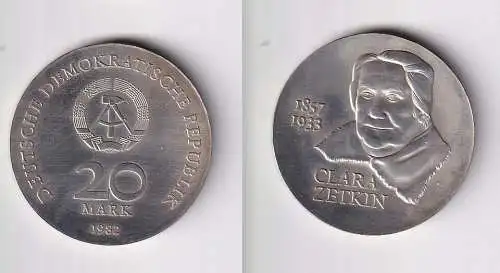 DDR Gedenk Münze 20 Mark Clara Zetkin 1982 Stempelglanz (147328)