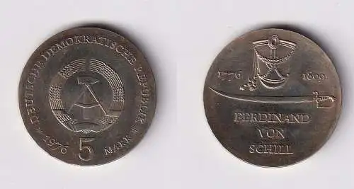 DDR Gedenk Münze 5 Mark Ferdinand von Schill 1976 Stempelglanz (159153)