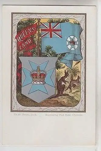 42487 Wappen Ak Lithographie Queensland (Australien) um 1900