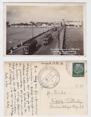 91557 Kriegsmarineschiffspost Ak Pernambuco Ponte Buarque 1936