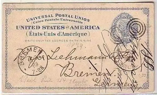 34030 Ganzsachen Postkarte USA Michigan nach Bremen1883