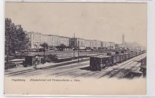 93909 Ak Magdeburg Elbebahnhof mit Fürstenuferstraße und Dom 1908