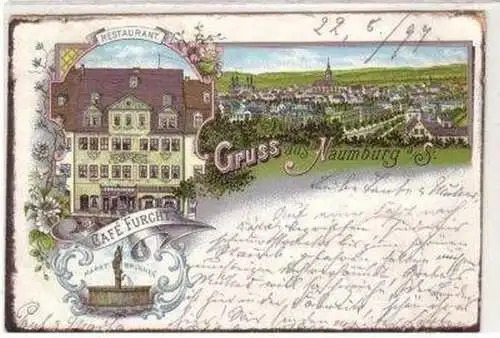 46440 Ak Lithographie Gruß aus Naumburg Café Furcht 1899