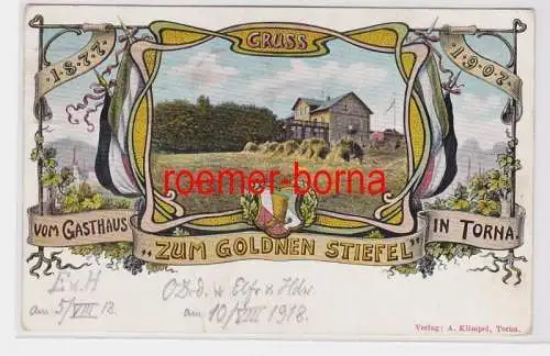 84089 Ak Lithographie Gruss vom Gasthaus 'Zum goldenen Stiefel' in Torna 1907