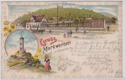 91706 Ak Lithographie Gruß aus Markwerben bei Weissenfels Restaurant 1912