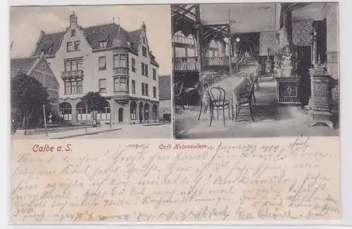 86546 Mehrbild AK Calbe an der Saale - Café Hohenzollern, Innen & Außenansicht