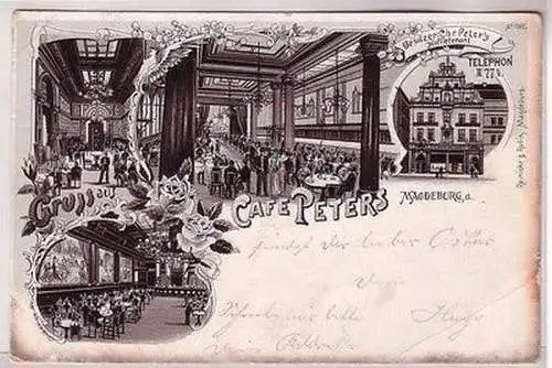 67566 Ak Lithographie Gruß aus Magdeburg Café Peters 1901