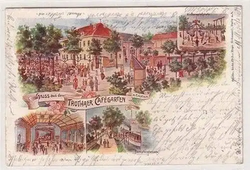 60253 Ak Lithographie Gruß aus dem Trothaer Cafégarten Halle a.S. 1902