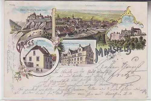 71728 Ak Lithographie Gruss aus Mansfeld Lutherhaus usw. 1900