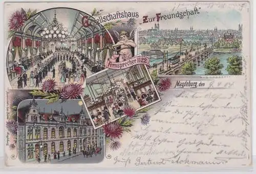 91666 Ak Lithographie Magdeburg Gesellschaftshaus 'Zur Freundschaft' 1904