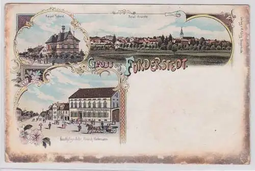 91795 Ak Lithographie Gruß aus Förderstedt Postamt, Gasthof zum Adler 1906