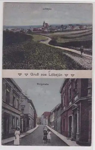 84934 Mehrbild AK Gruß aus Löbejün - Totalansicht & Straßenansicht Burgstraße