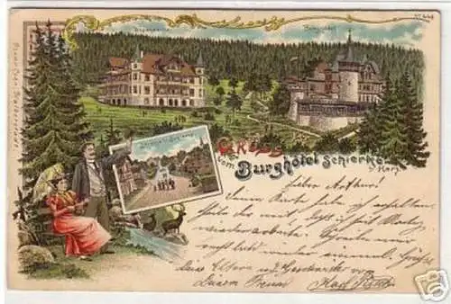 01141 Ak Lithographie Gruss aus Schierke im Harz um1900